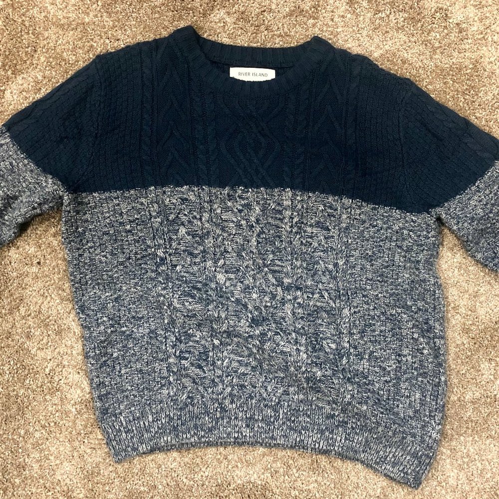 Blue River Island navy block cable knit sweater